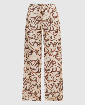 AERON Beige satin pants GEODE with printed silk GEODE