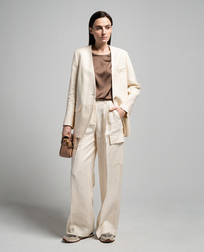 Peserico Beige linen jacket with monil chain E0113002606
