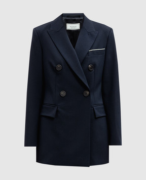 Peserico Blue double-breasted wool jacket with monil chain A0163300668