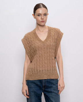 Brunello Cucinelli Beige wool vest with sequins MPG731312P