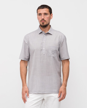 Brunello Cucinelli Grey wool polo shirt with logo emblem print MM6701301F