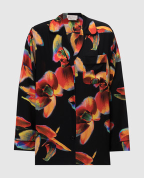 Alexander McQueen Black silk blouse with floral print 757226QCAHF
