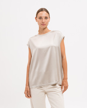 Brunello Cucinelli Beige silk top with monil chain MPC59EH500