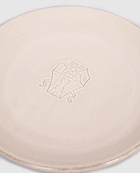 Brunello Cucinelli Beige ceramic saucer with logo emblem MLCERB2002