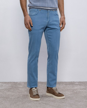 Stefano Ricci Blue jeans with leather logo patch MFT51B3130T248BL