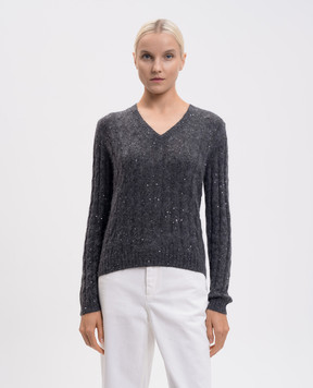 Brunello Cucinelli Gray wool sweater with sequins MPG731302