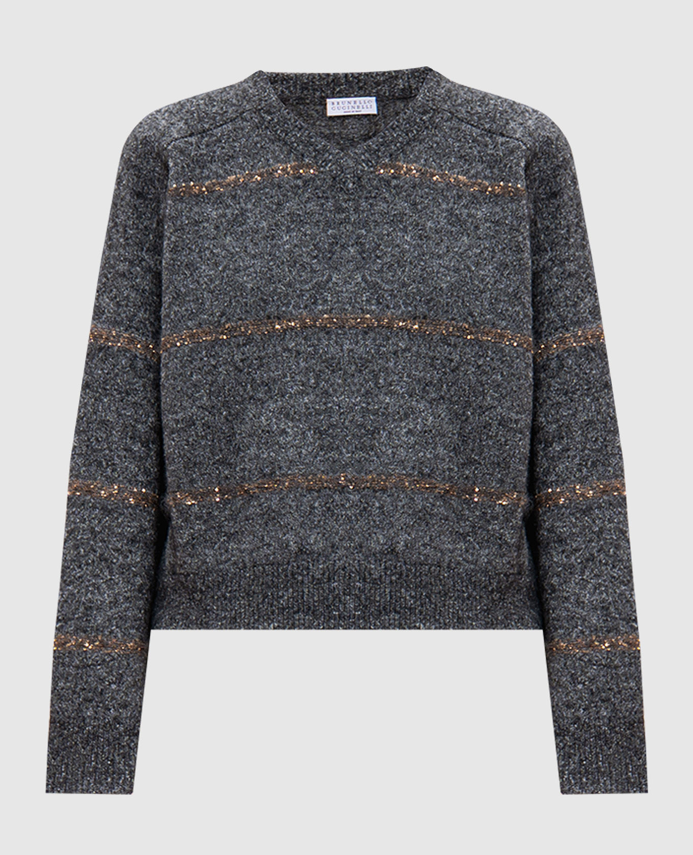 

Gray pullover with wool in a stripe with lurex Brunello Cucinelli, Серый