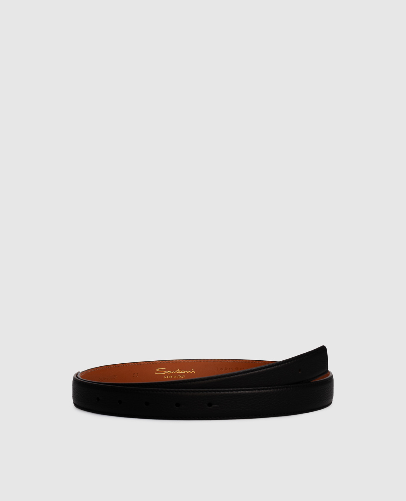 

Black leather belt without buckle Santoni