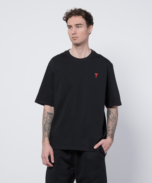 Ami Paris - Black t-shirt with logo BFUTS005726 - shop with