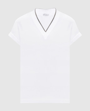 Brunello Cucinelli White T-shirt with a monil chain MPT18BD222