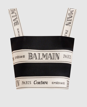 Balmain Beige top with woven logo pattern EF1AA370JJ95