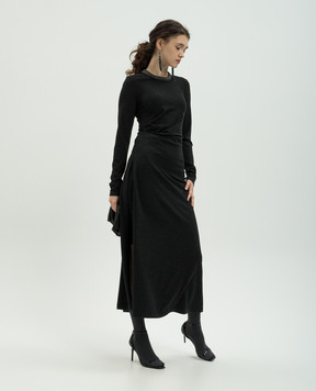 Brunello Cucinelli Black wool dress with monil chain MPR25AHR33