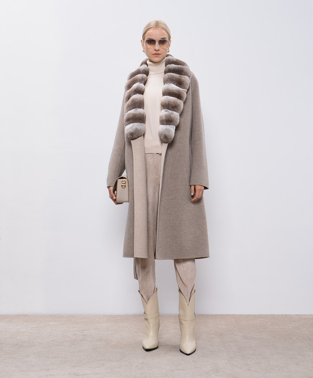 Fabio Gavazzi - Brown cashmere coat with chinchilla fur FG1697FDOR