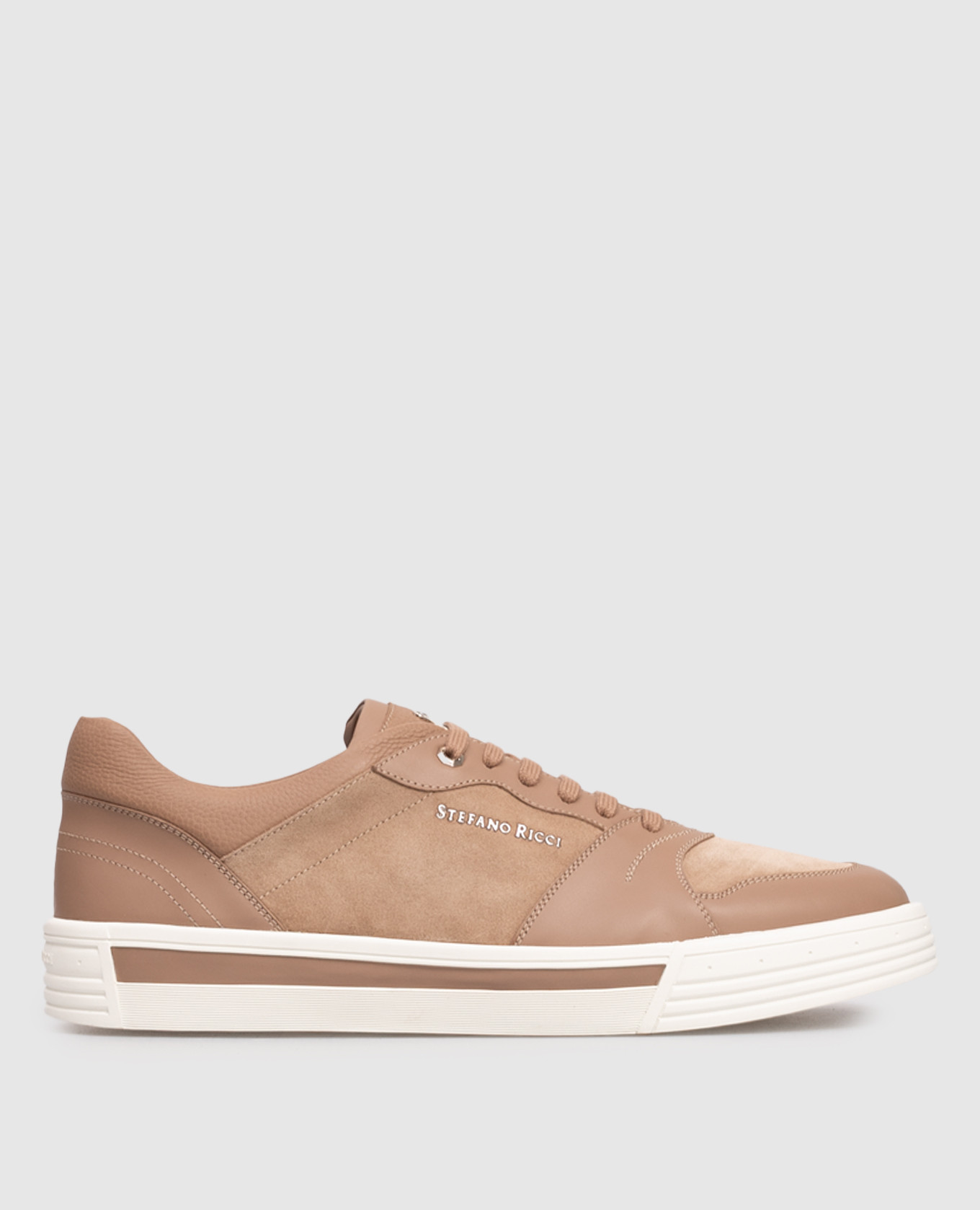 Beige leather sneakers with logo Stefano Ricci
