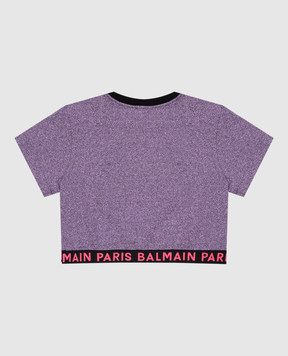 Balmain Children's purple t-shirt with lurex BU8B51U01381214