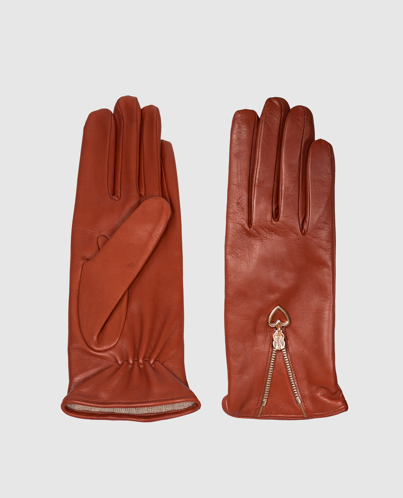 Brown leather gloves with zipper Sermoneta Gloves