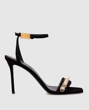 Balmain Black suede PB sandals with pearls EN0UH135LVRI
