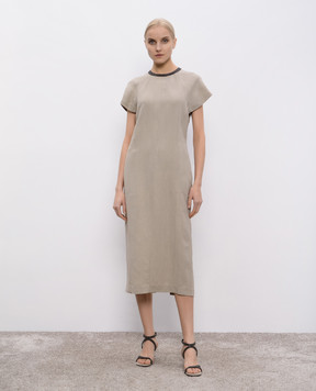 Brunello Cucinelli Beige linen dress with monil chain MH126AHB51