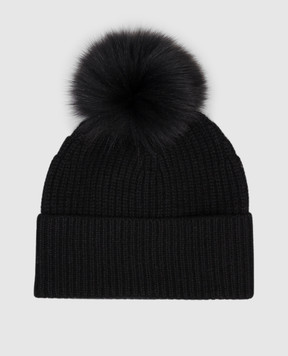 Yves Salomon Enfant Children's black cashmere hat with pompom 20WEA500XXCARD