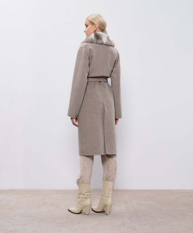 Fabio Gavazzi - Brown cashmere coat with chinchilla fur FG1697FDOR