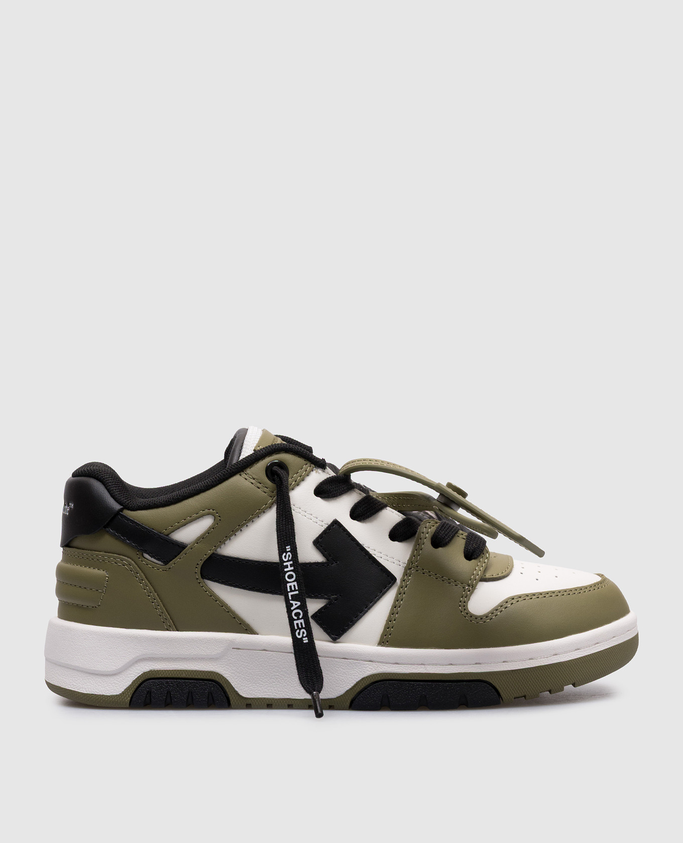 Children's green leather out of office sneakers with a logo off-white