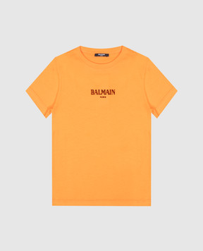 Balmain Children's orange T-shirt with textured logo BW8P51Z1751410