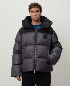 Off-White Gray down jacket with Arrow logo patch OMEJ002F24FAB001