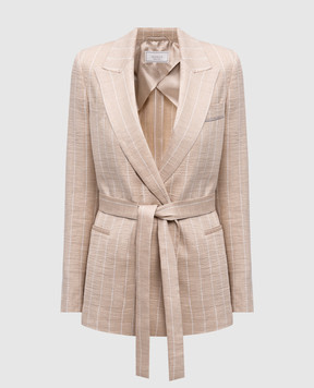 Peserico Beige striped linen double-breasted jacket S01168A00658