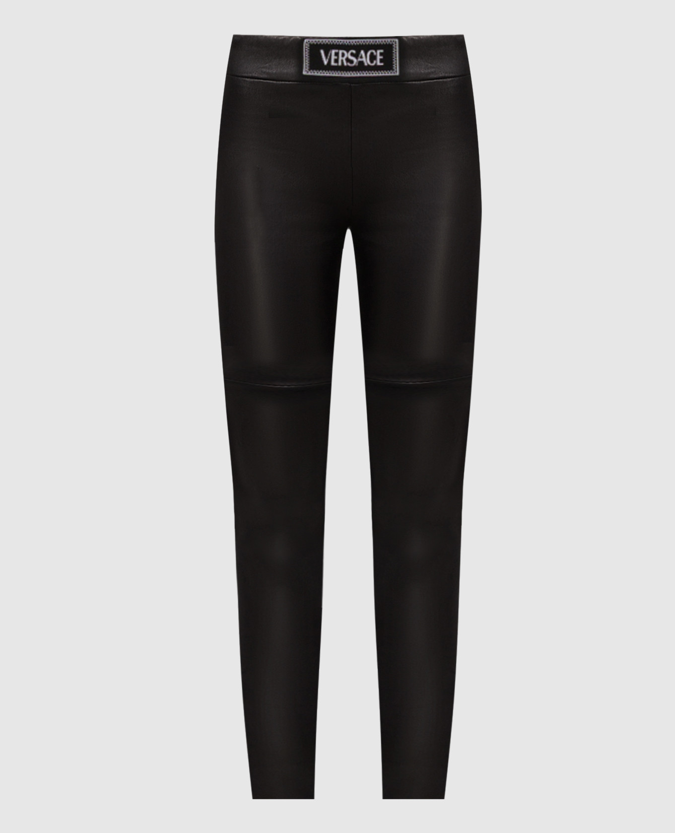 Black leather leggings with logo Versace