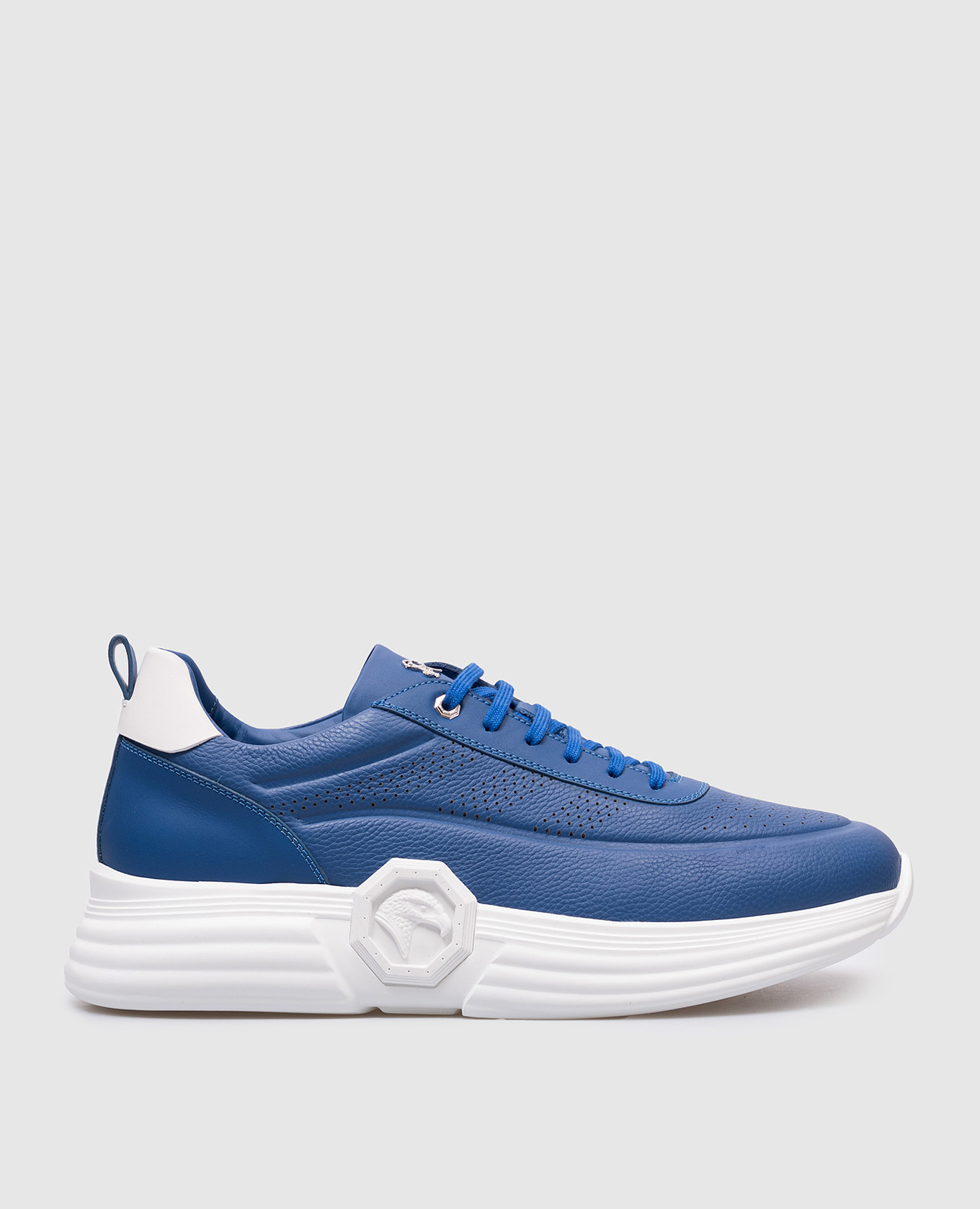 

Blue leather mowing shoes with logo Stefano Ricci