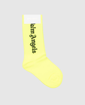Palm Angels Children's yellow socks with a logo PBRA005S25KNI001