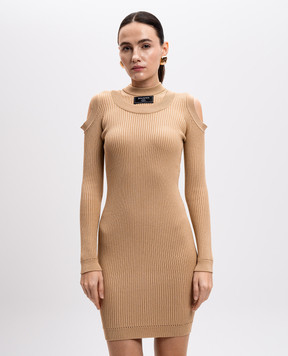 Balmain Beige ribbed midi dress with logo patch EF1R8291KI10