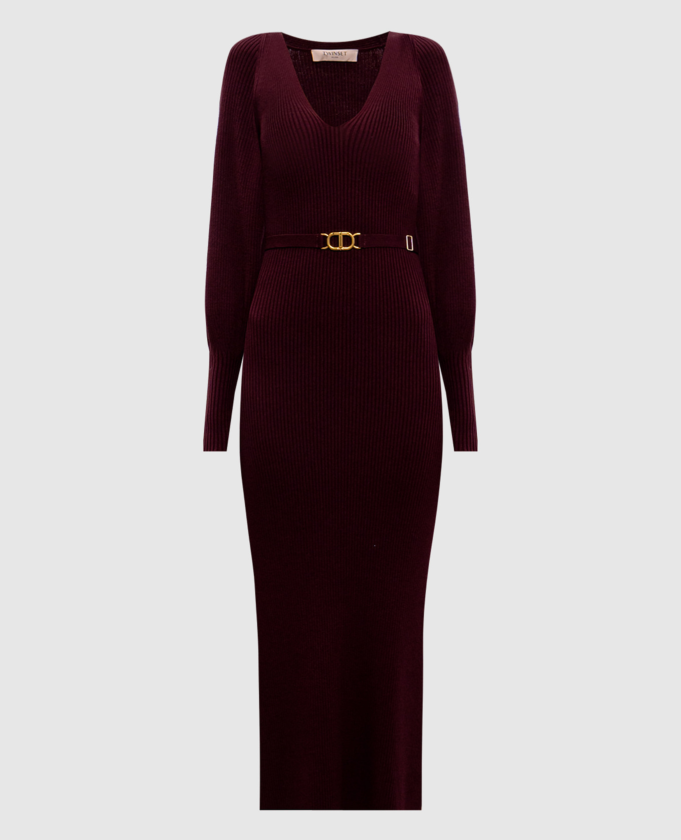 

Burgundy midi dress with ribbed wool Twinset, Бордовый