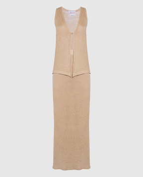 Babe Pay Pls A beige suit made of a vest and a skirt made of linen MD9772307420R