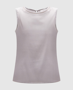 Peserico Gray silk top with monil chain S08893D02372