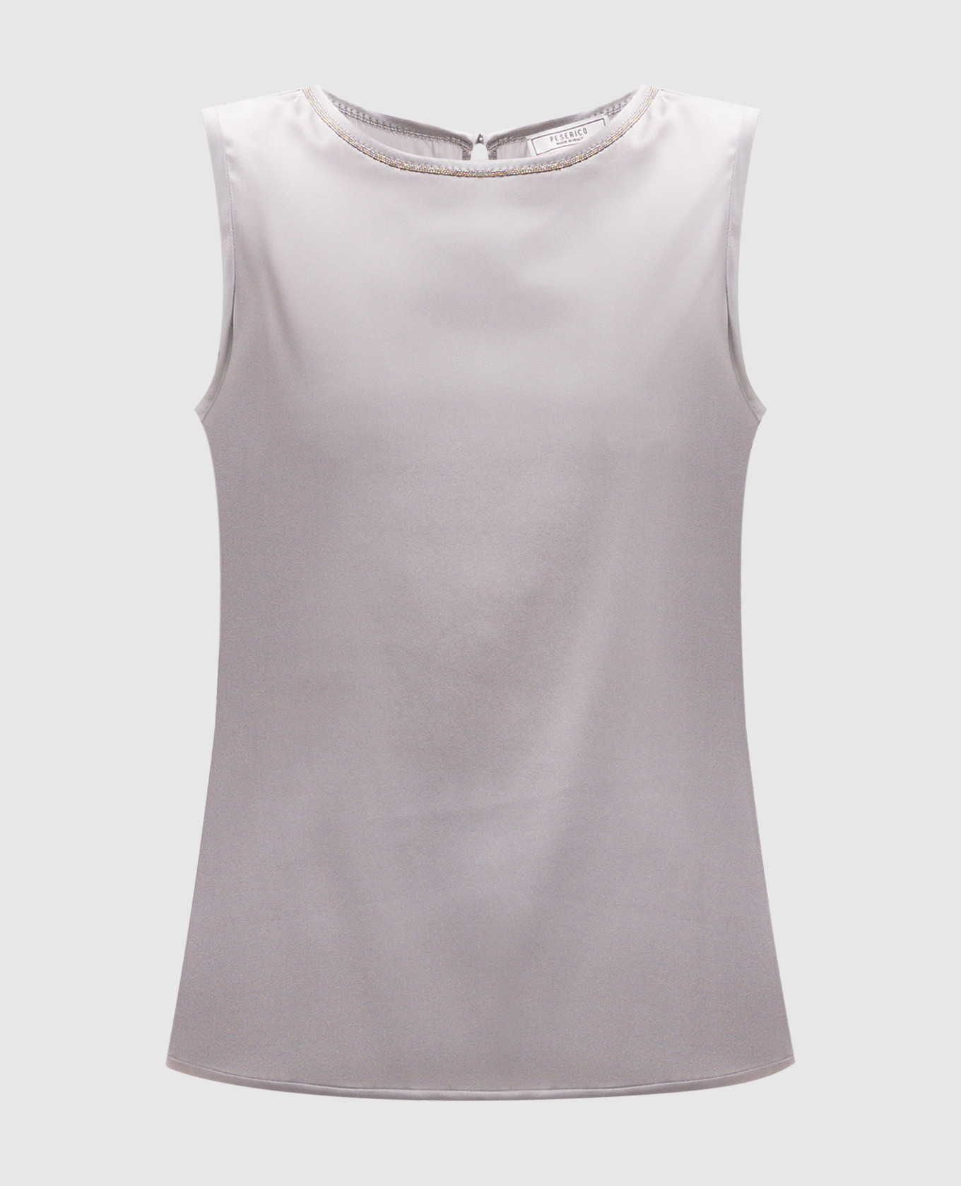 Gray silk top with monil chain