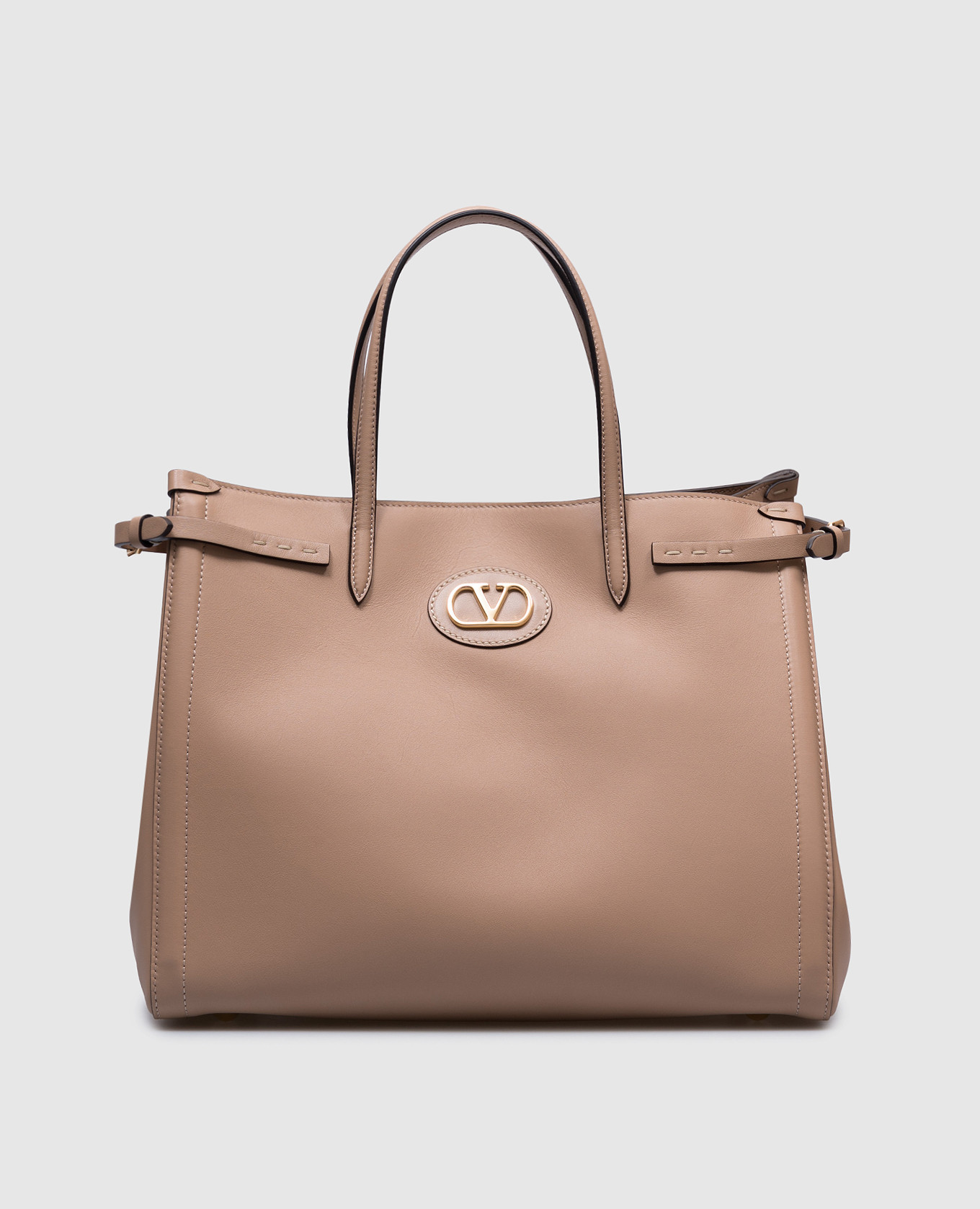 

ANTIBES beige leather tote bag with metal logo emblem Valentino