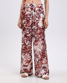 Brunello Cucinelli Burgundy silk printed pants MQ999P8915