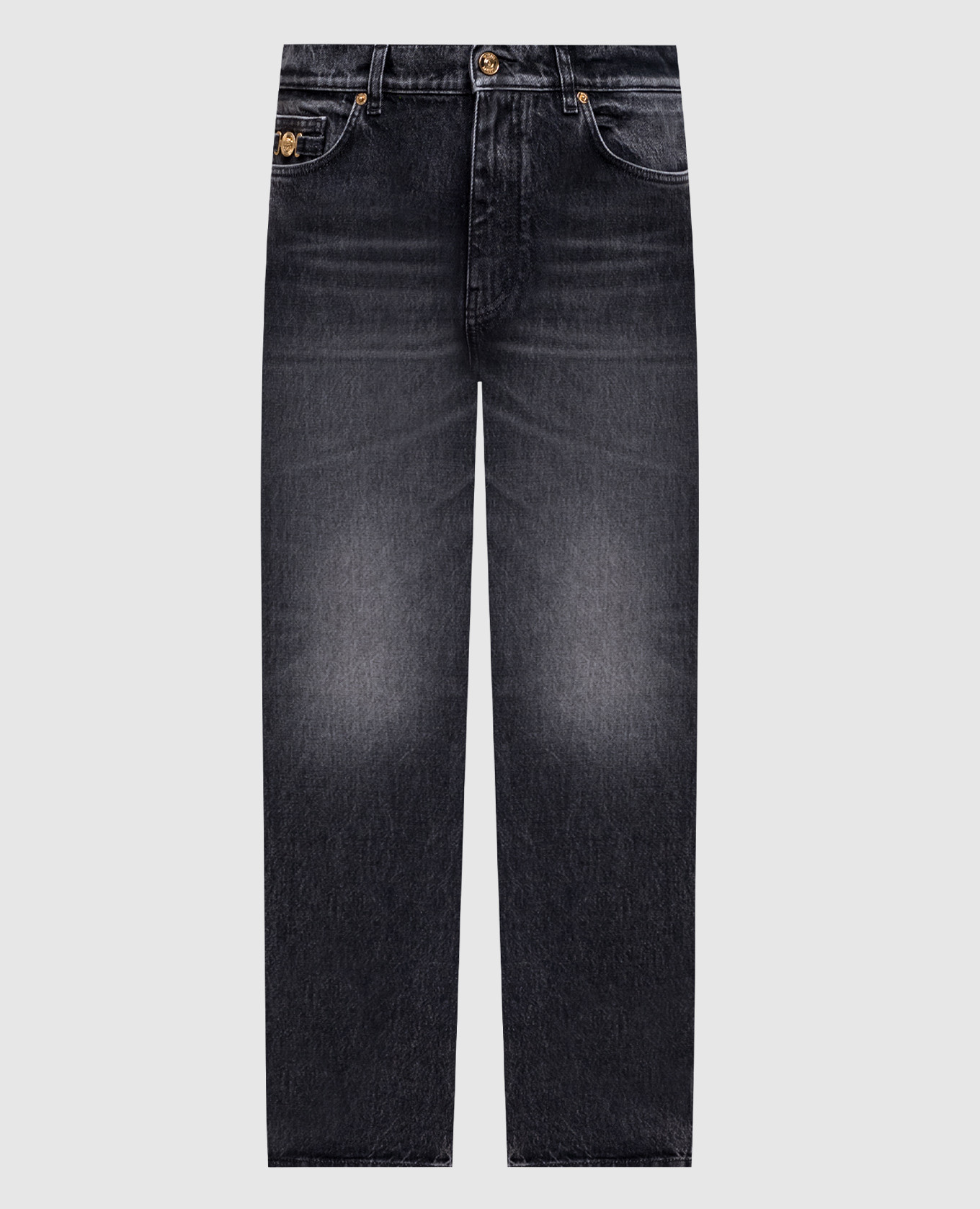 Black jeans with leather logo patch Versace