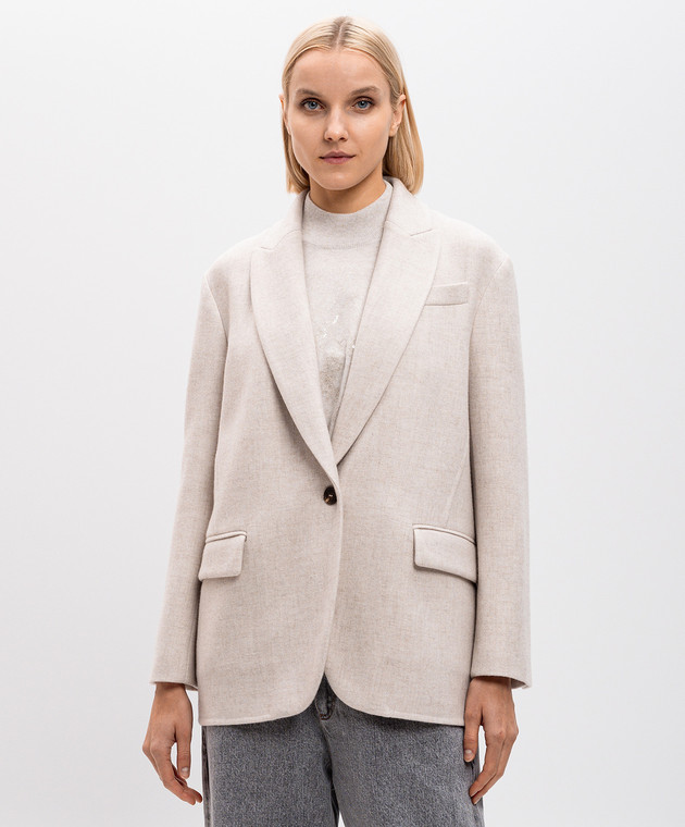 Brunello Cucinelli - Beige cashmere jacket with monil chain