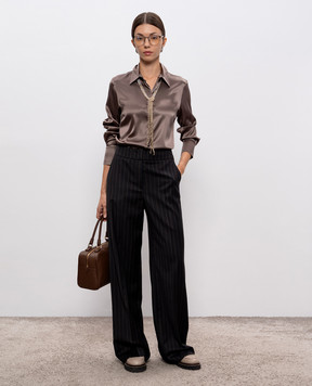 Peserico Gray striped wool pants P0456905774