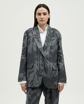 Brunello Cucinelli Gray linen jacket in a floral pattern MB6502549