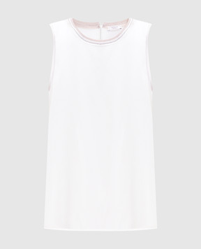 Peserico White silk top with monil chain S08893V7325A