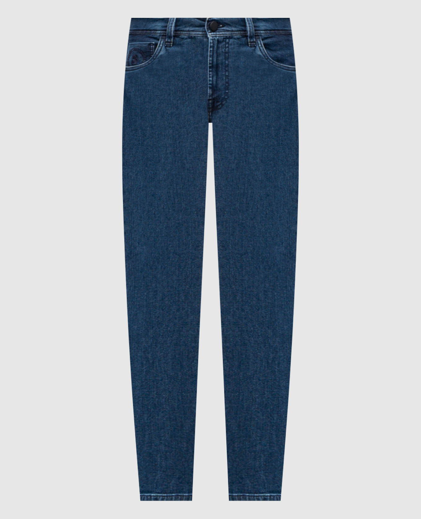 Blue jeans with patch and logo embroidery Scissor Scriptor