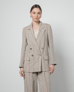 Peserico Brown double-breasted striped linen jacket S0139706744