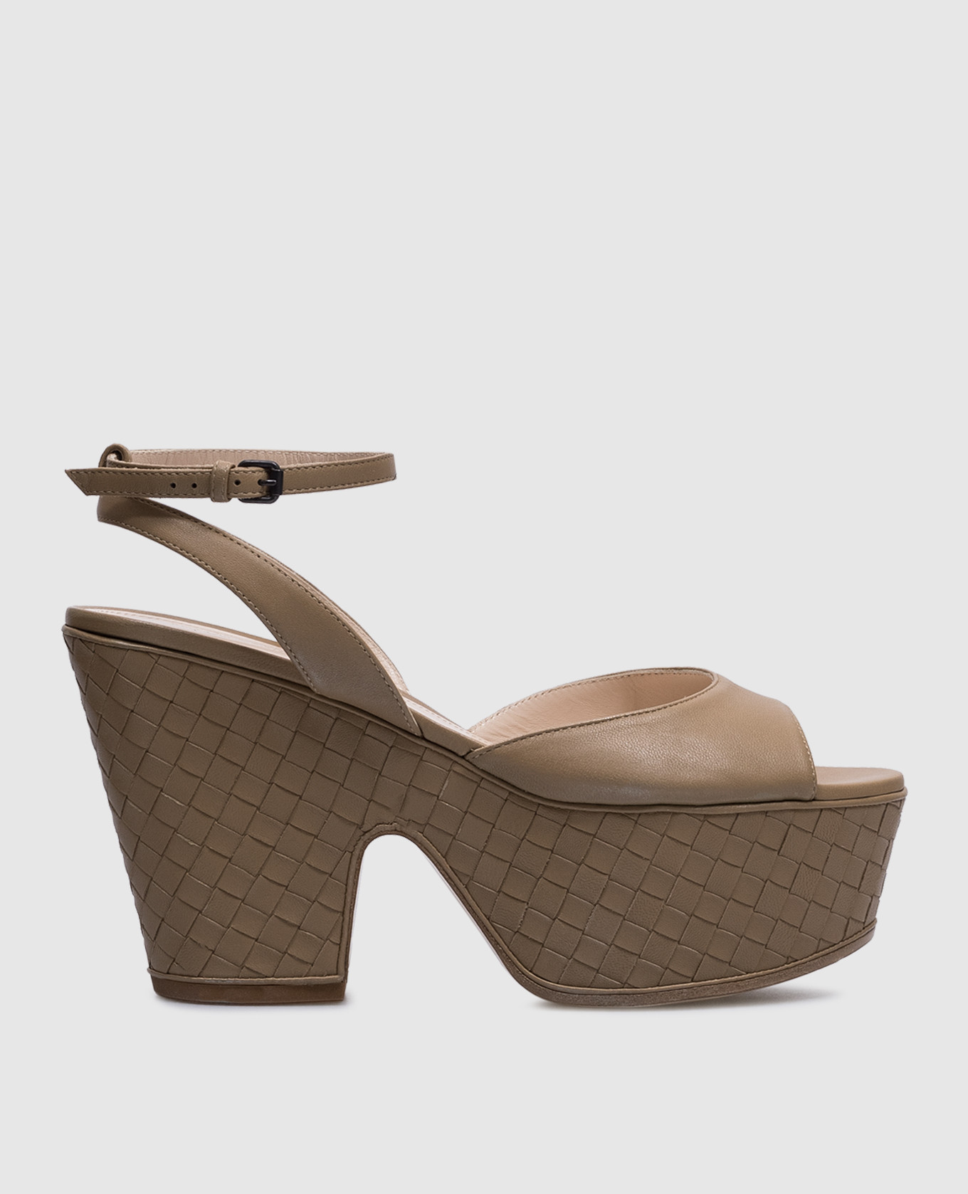 Beige leather wedge sandals bottega veneta