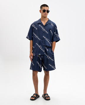 Givenchy Blue silk shorts with logo BM51MT1673