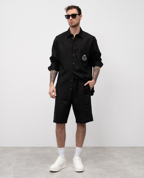 Dolce&Gabbana Black linen shirt with monogram logo G5MS2ZFU4IK