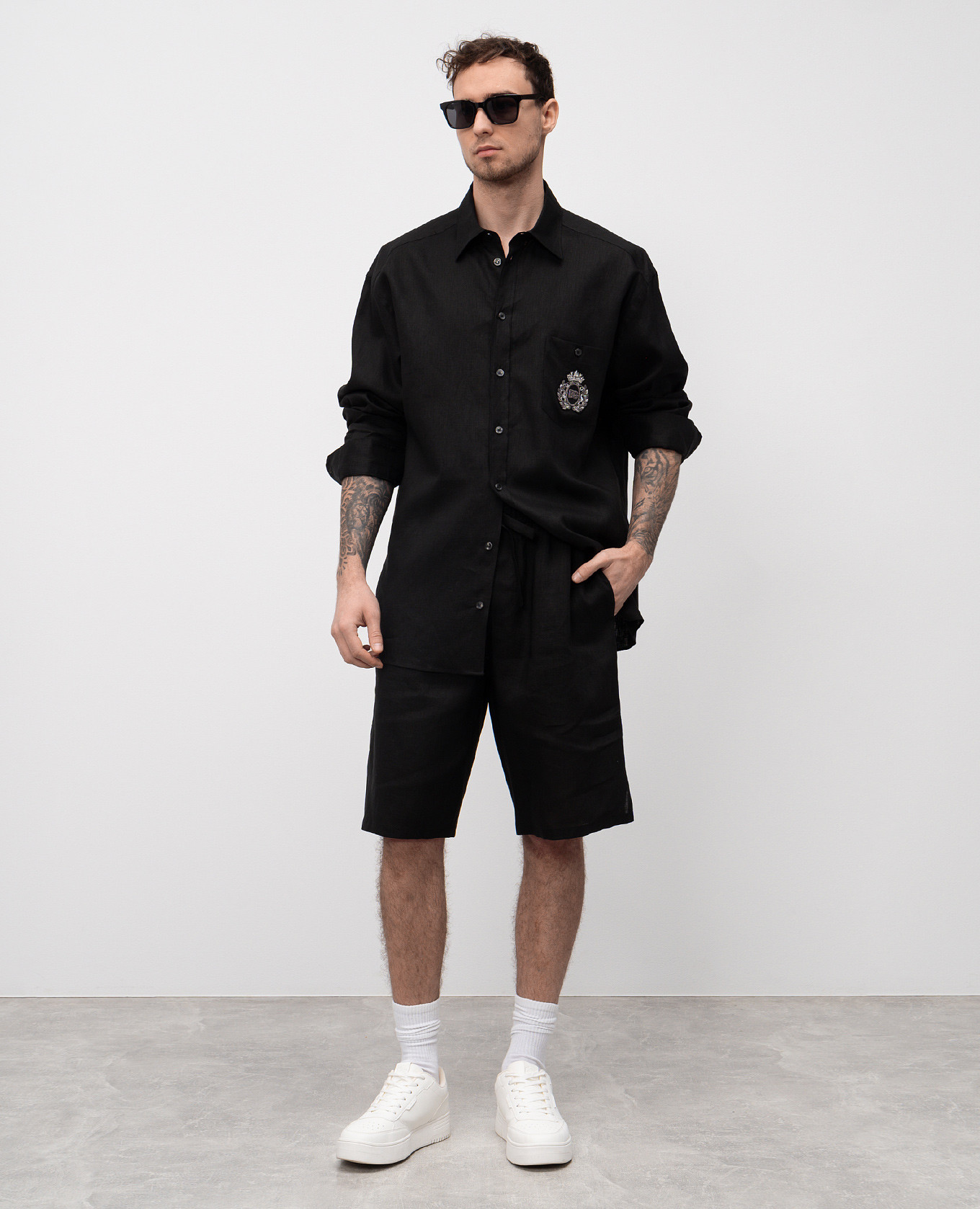 

Black linen shirt with monogram logo Dolce&Gabbana