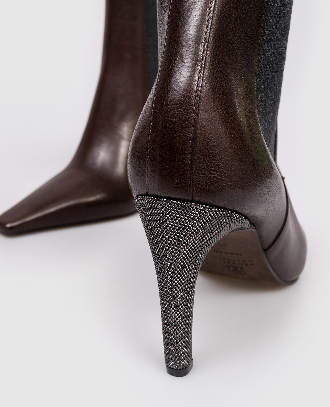 

Brown leather ankle boots with monil chain Brunello Cucinelli